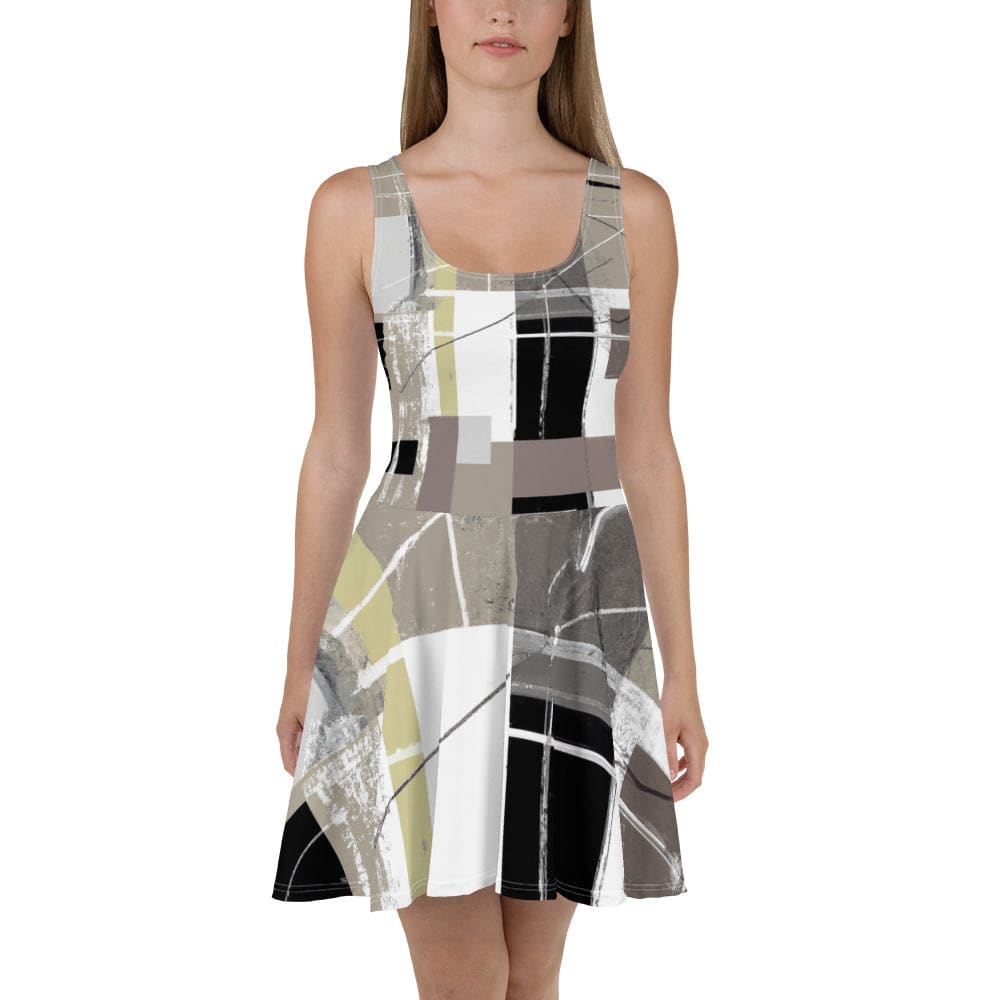 Womens Skater Dress Abstract Brown Geometric Shapes 2