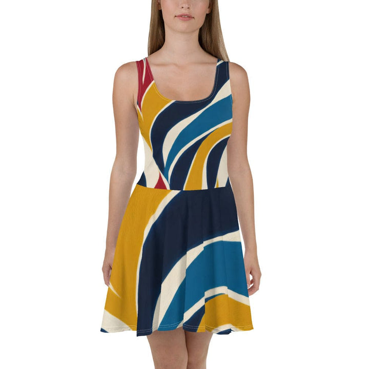 Womens Skater Dress - Abstract Multicolor Swirl Line Pattern 78386 2