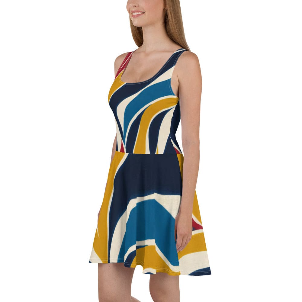 Womens Skater Dress - Abstract Multicolor Swirl Line Pattern 78386 2