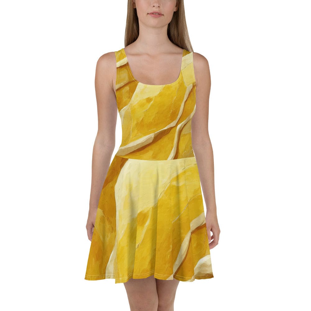 Womens Skater Dress Rustic Yellow Stone Print