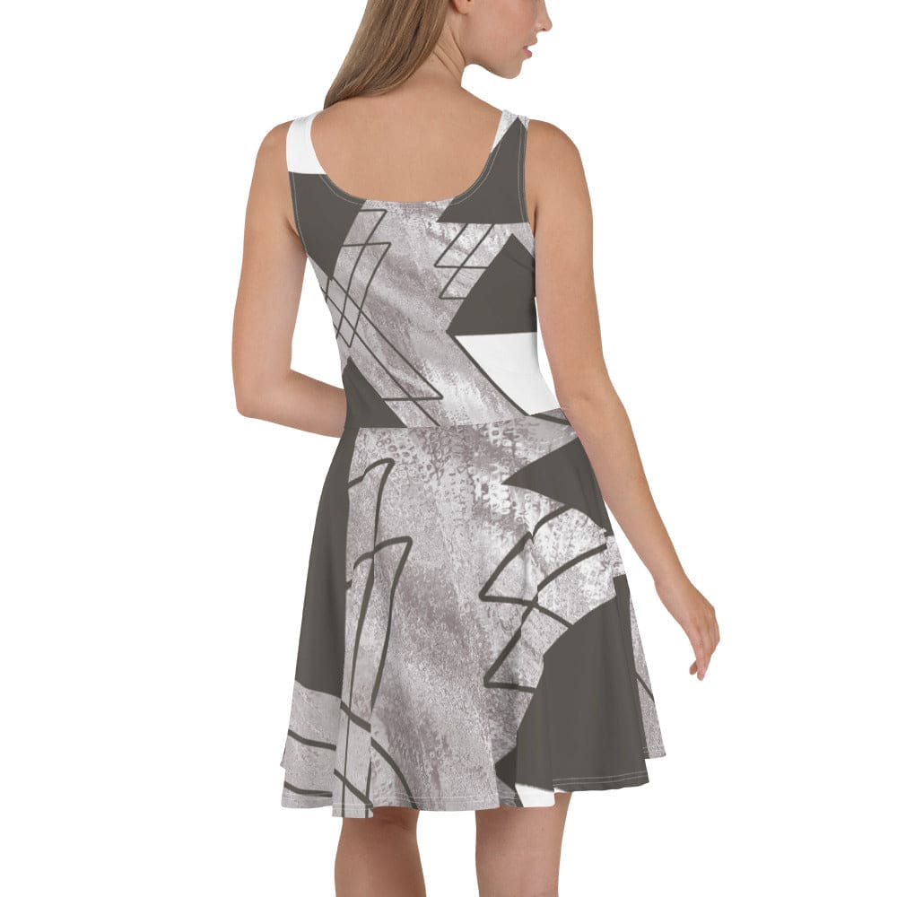 Womens Skater Dress Ash Grey and White Triangular Colorblock 2