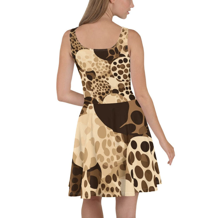 Womens Skater Dress Beige Brown Spotted Print