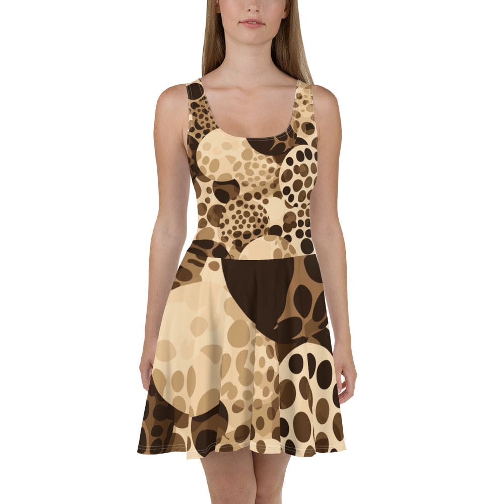 Womens Skater Dress Beige Brown Spotted Print