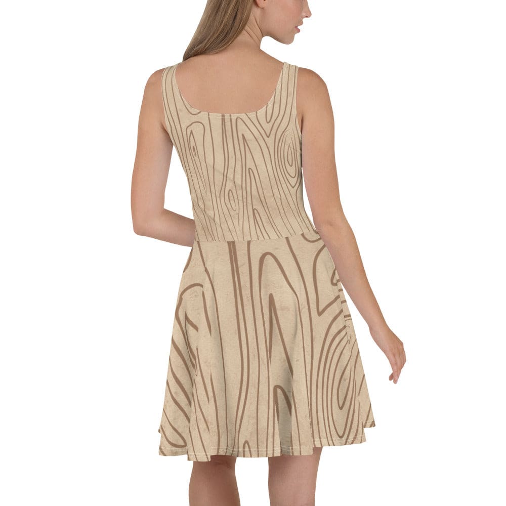 Womens Skater Dress - Beige Brown Tree Sketch Lines