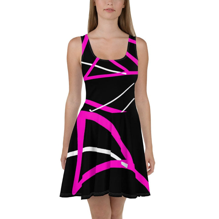 Womens Skater Dress Black and Pink Pattern 3