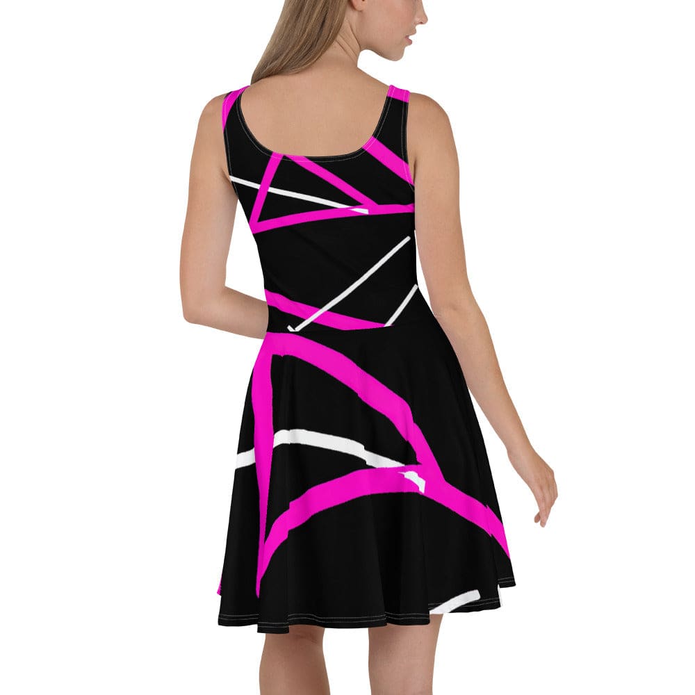 Womens Skater Dress Black and Pink Pattern 3