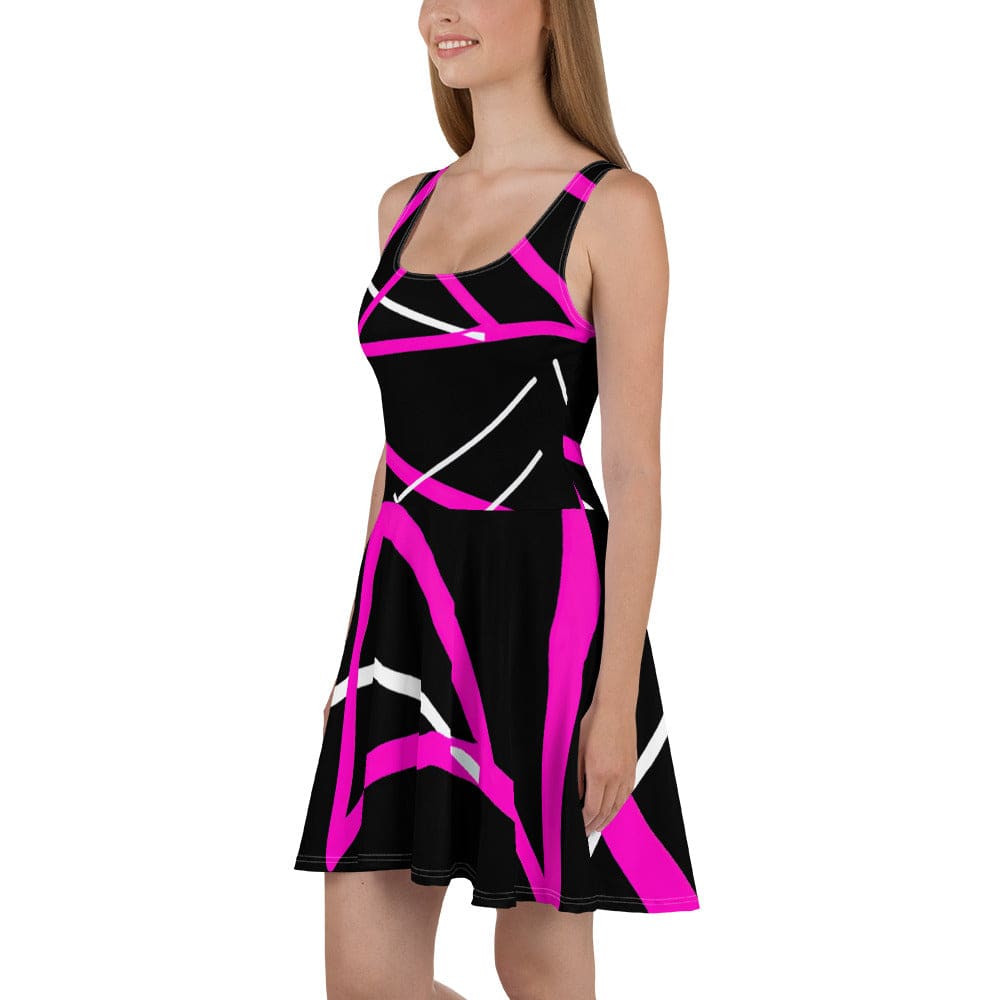 Womens Skater Dress Black and Pink Pattern 3