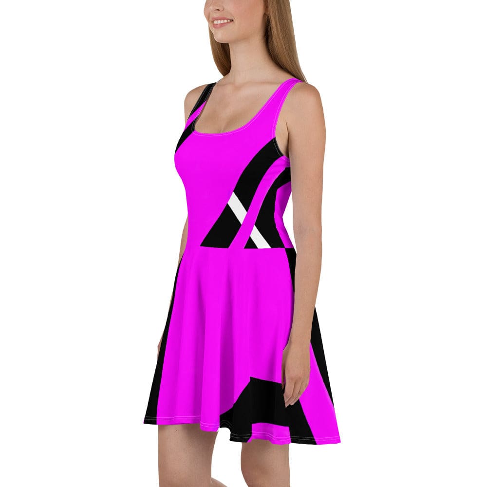 Womens Skater Dress Black and Pink Pattern 4