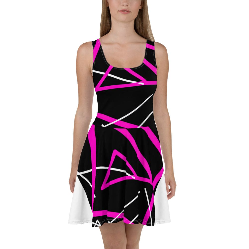 Womens Skater Dress Black And Pink Pattern