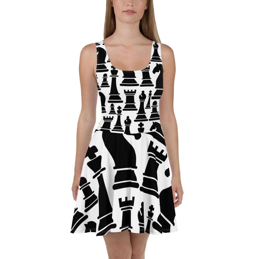 Womens Skater Dress Black And White Chess Print 2