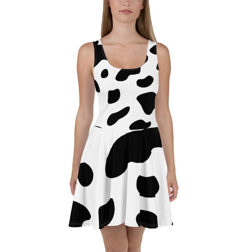 Womens Skater Dress Black And White Cow Print 2