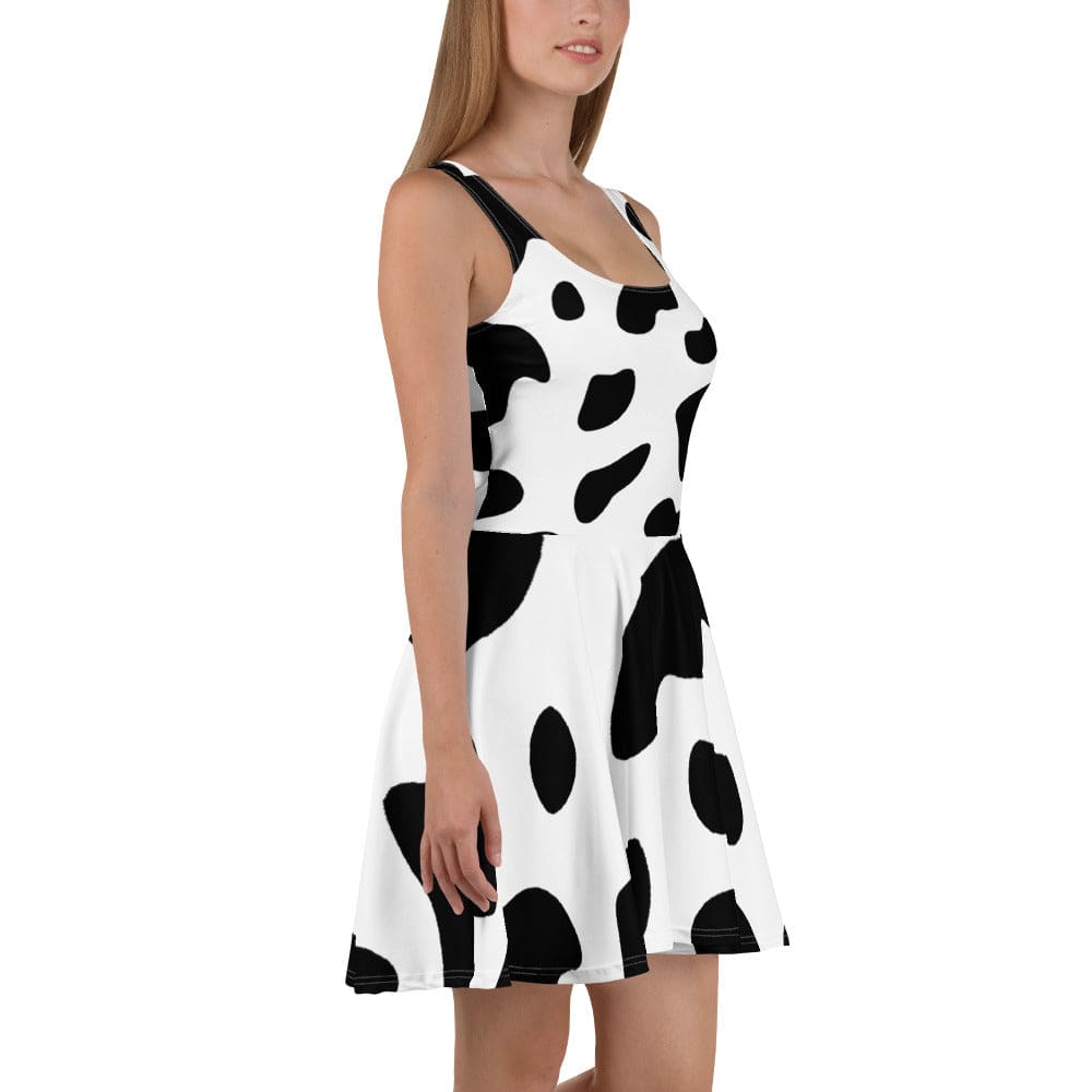 Womens Skater Dress Black White Cow Print