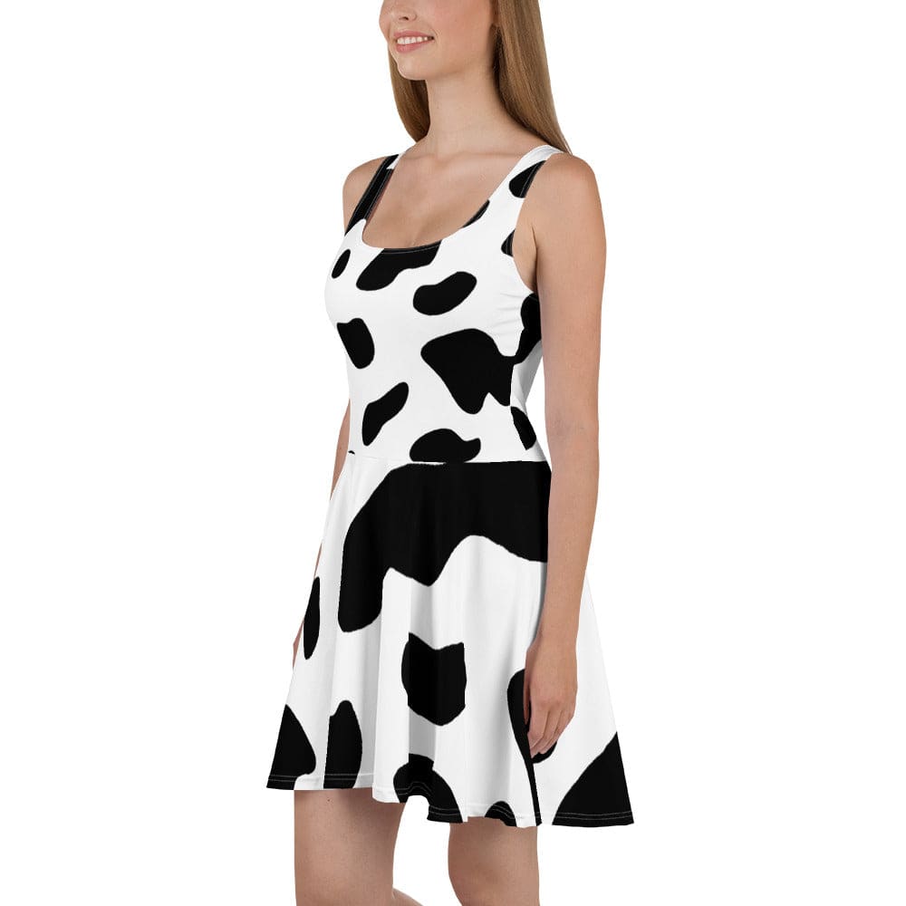 Womens Skater Dress Black And White Cow Print 2