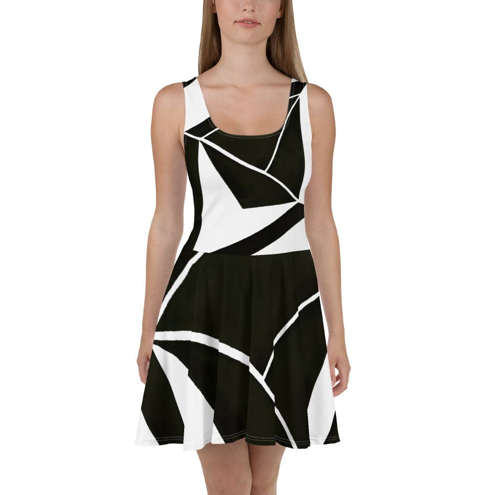 Womens Skater Dress Black and White Geometric Pattern 2