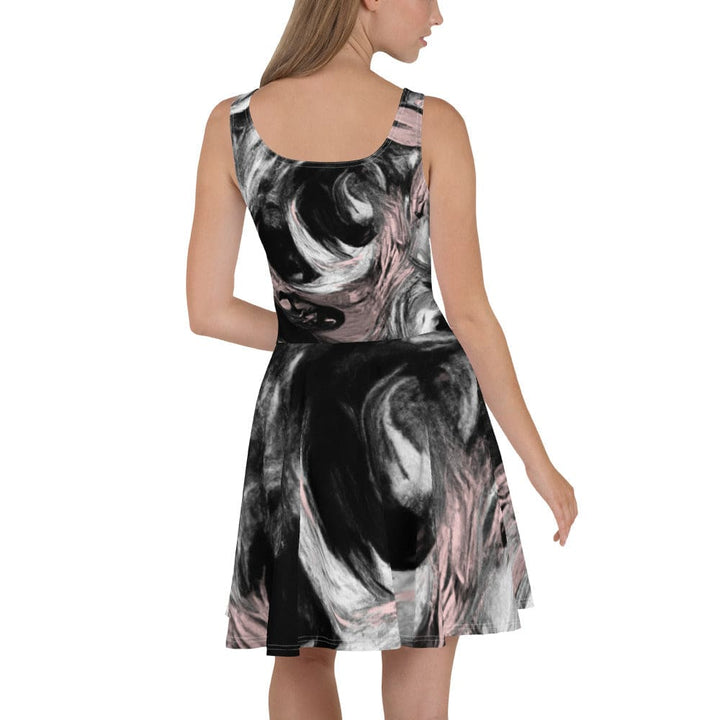 Womens Skater Dress - Black Pink White Abstract Pattern 2