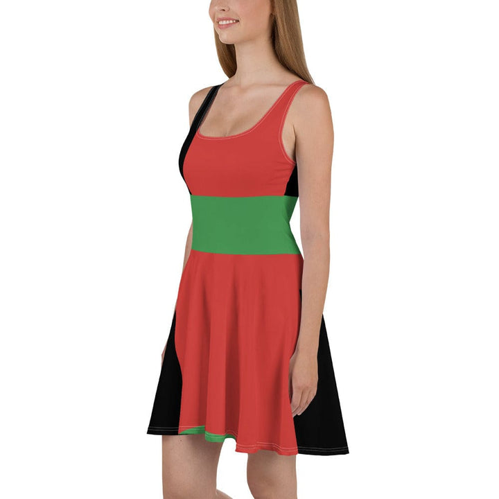 Womens Skater Dress - Black Red Green Stripped 4