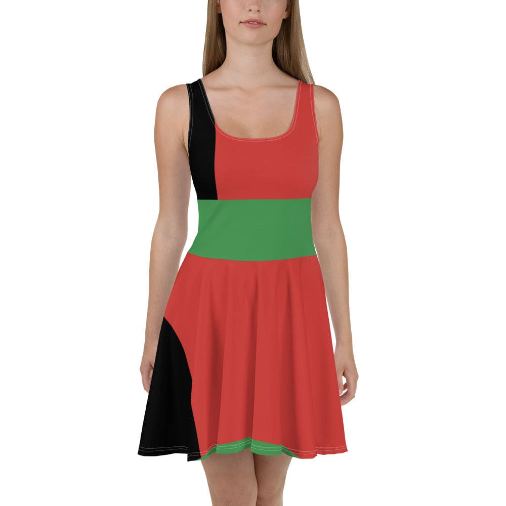 Womens Skater Dress Black Red Green Stripped 4