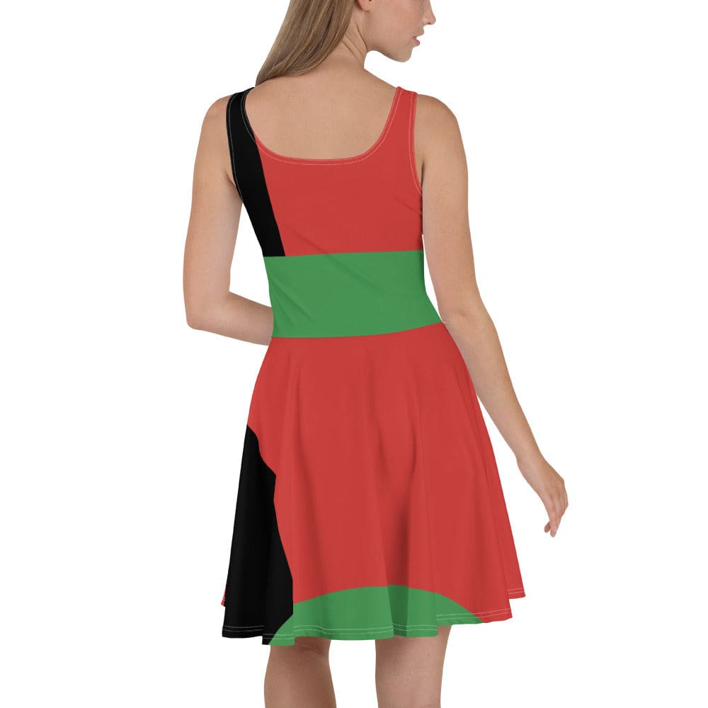 Womens Skater Dress - Black Red Green Stripped 4