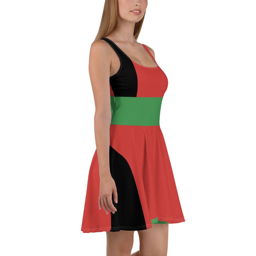 Womens Skater Dress - Black Red Green Stripped 4