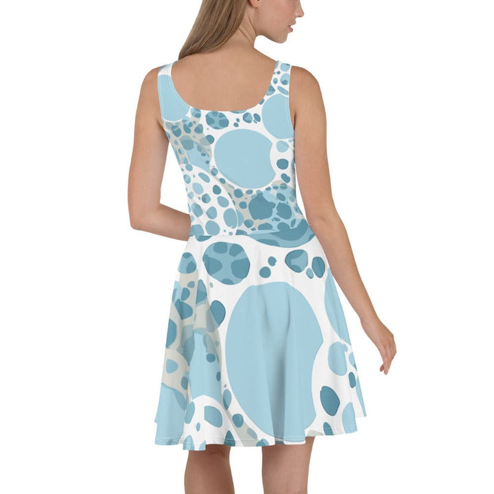 Womens Skater Dress - Blue and White Circular Spotted Illustration 2