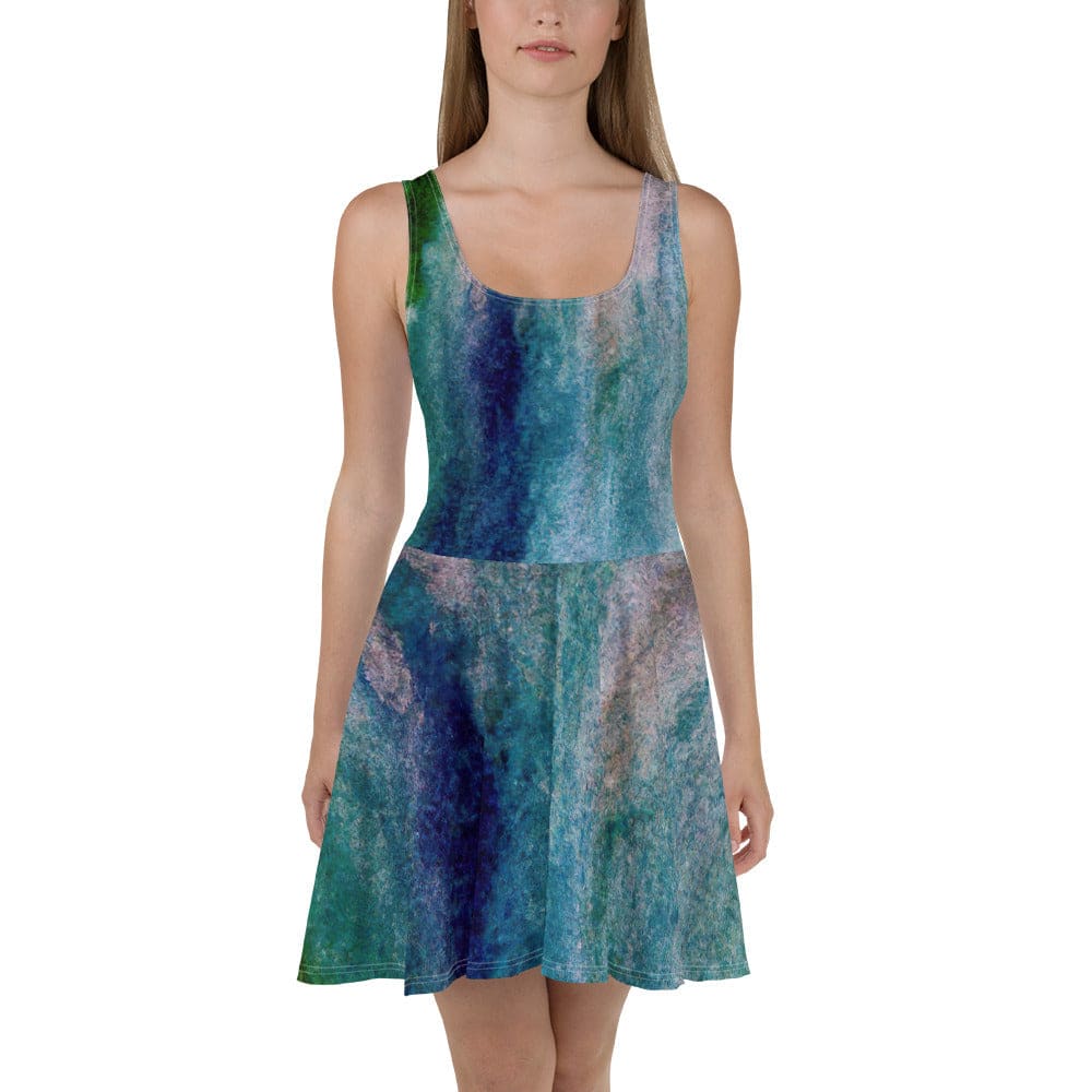 Womens Skater Dress Blue Hue Watercolor Abstract Print 2