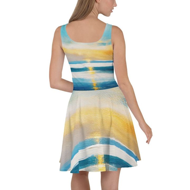 Womens Skater Dress Blue Ocean Golden Sunset Print 5