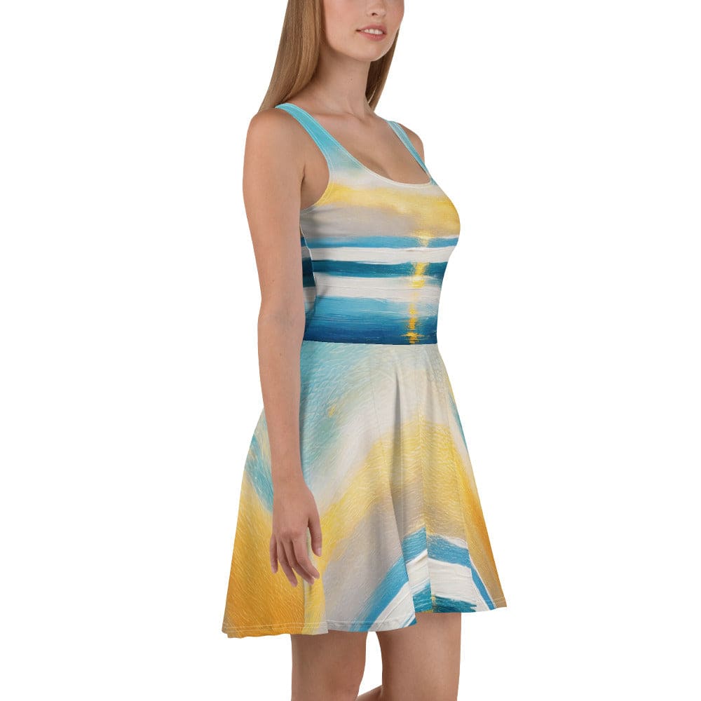 Womens Skater Dress Blue Ocean Golden Sunset Print 5