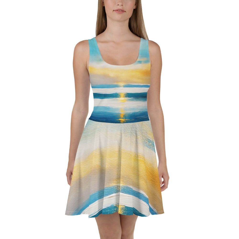 Womens Skater Dress Blue Ocean Golden Sunset Print 5