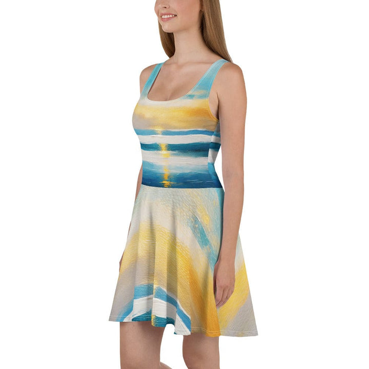 Womens Skater Dress Blue Ocean Golden Sunset Print 5