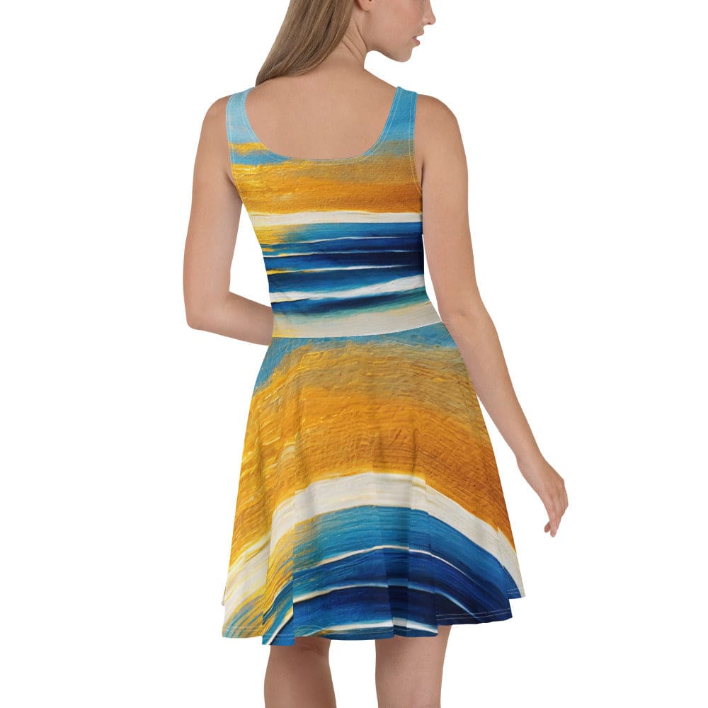 Womens Skater Dress Blue Ocean Golden Sunset Print 6