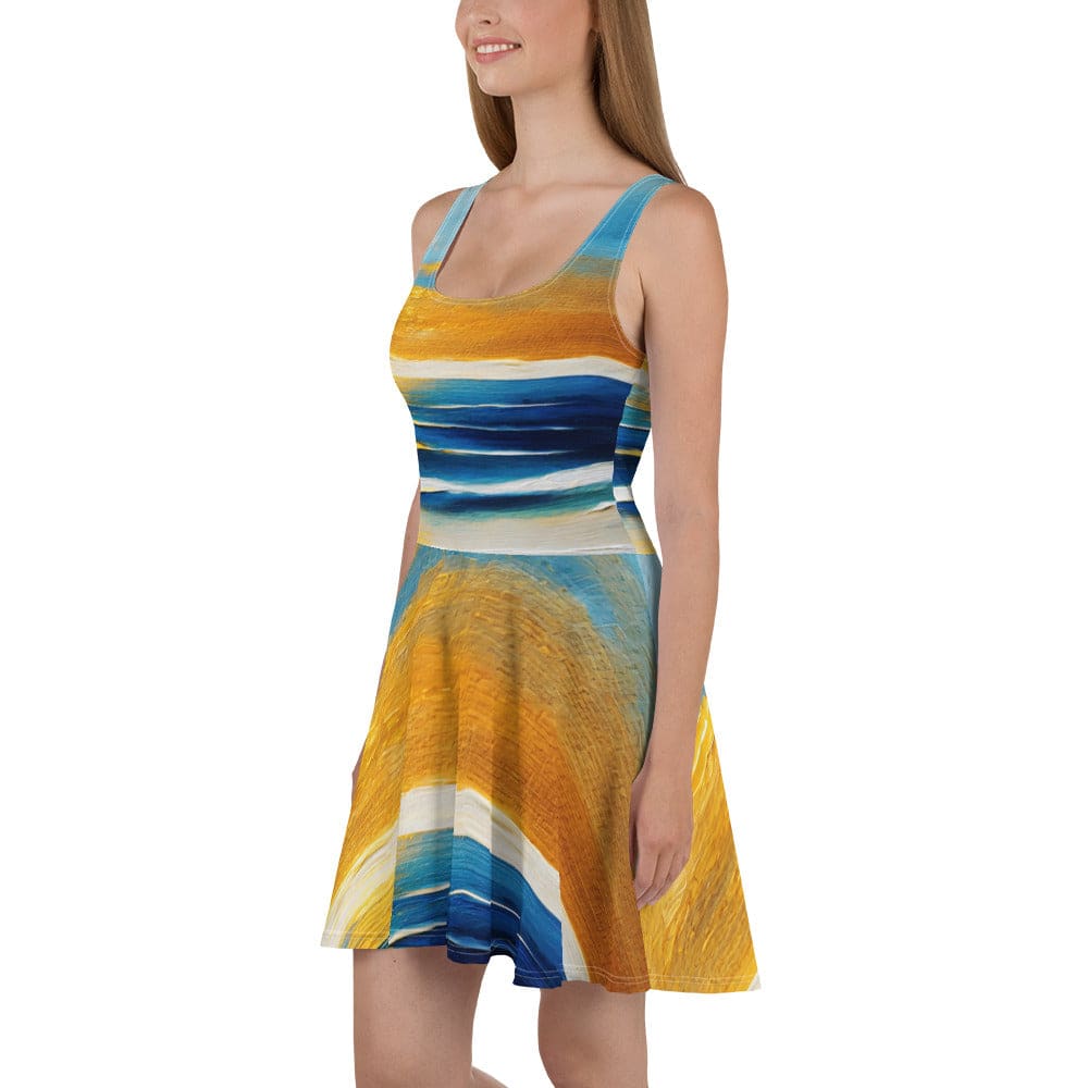 Womens Skater Dress Blue Ocean Golden Sunset Print 6