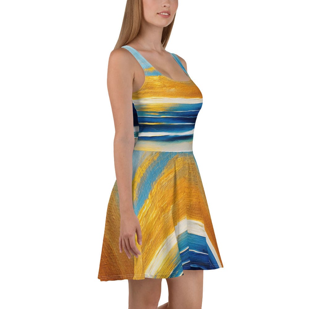 Womens Skater Dress Blue Ocean Golden Sunset Print 6