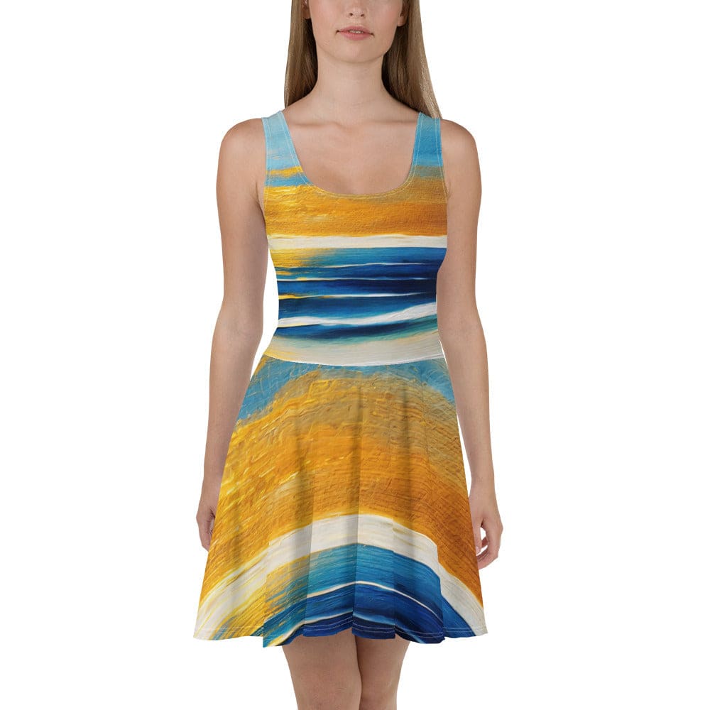 Womens Skater Dress Blue Ocean Golden Sunset Print 6