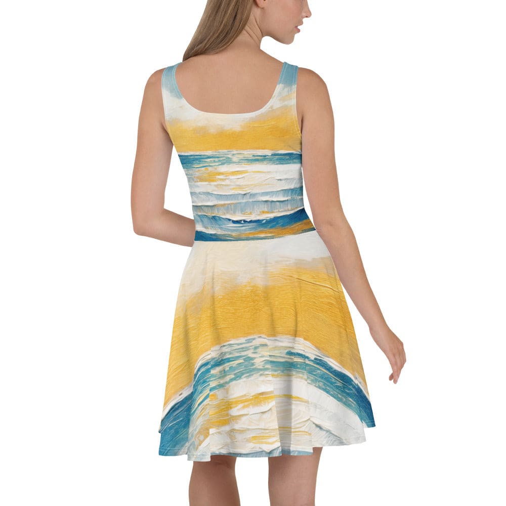 Womens Skater Dress Blue Ocean Golden Sunset Print 7