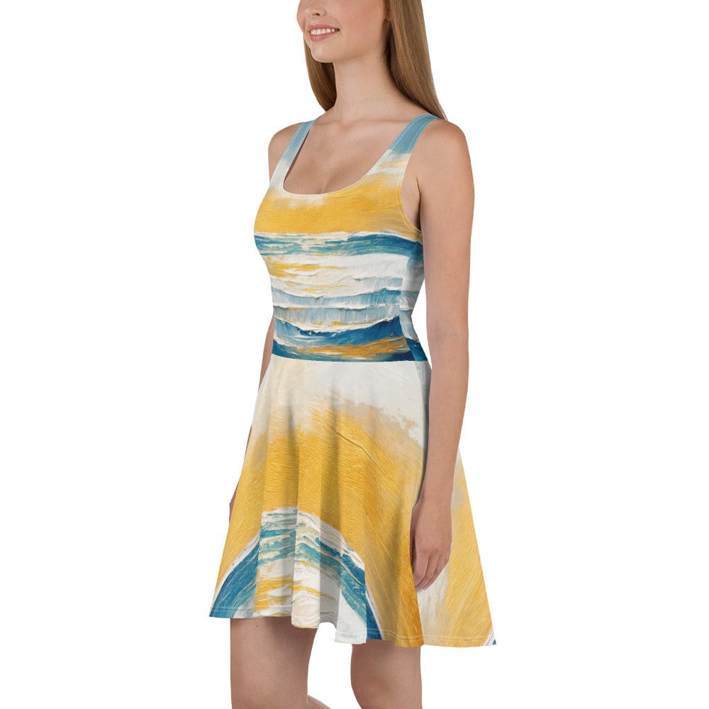 Womens Skater Dress Blue Ocean Golden Sunset Print 7