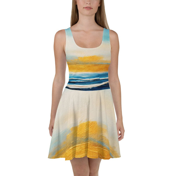 Womens Skater Dress Blue Ocean Golden Sunset Print 8