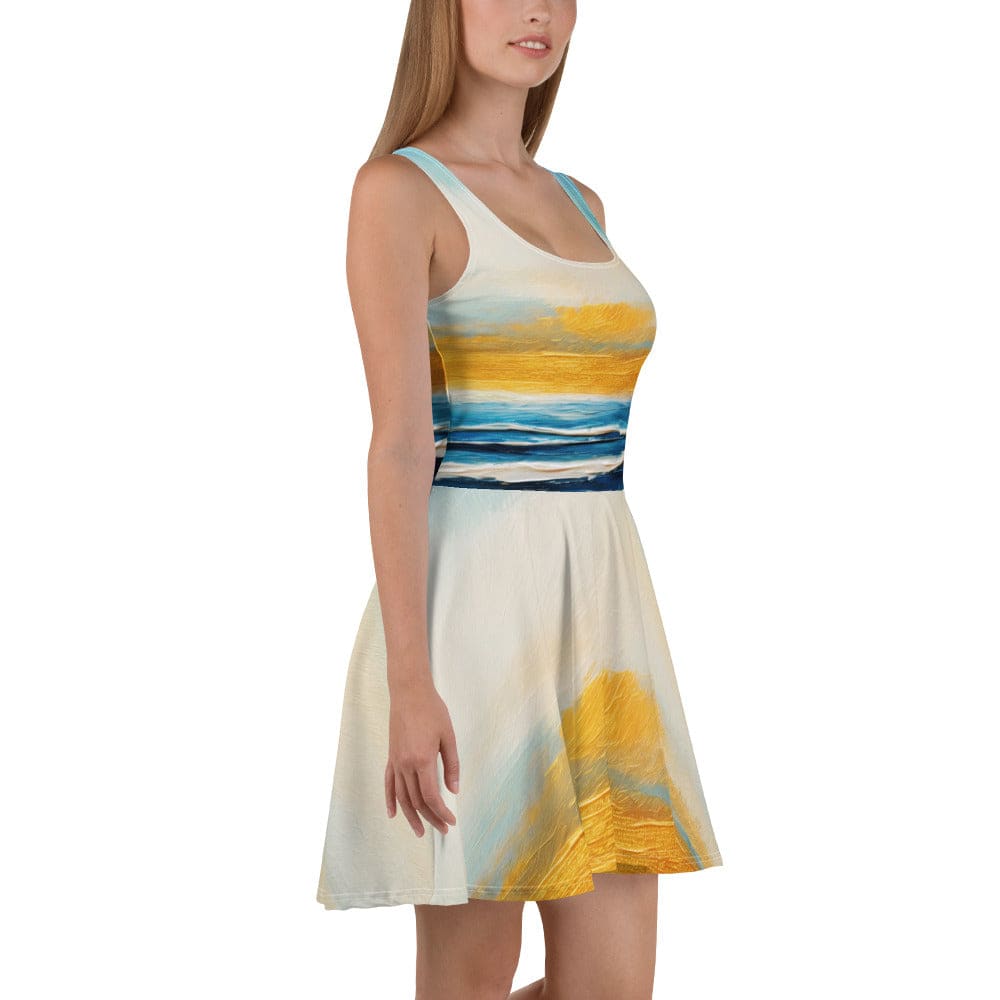 Womens Skater Dress Blue Ocean Golden Sunset Print 8