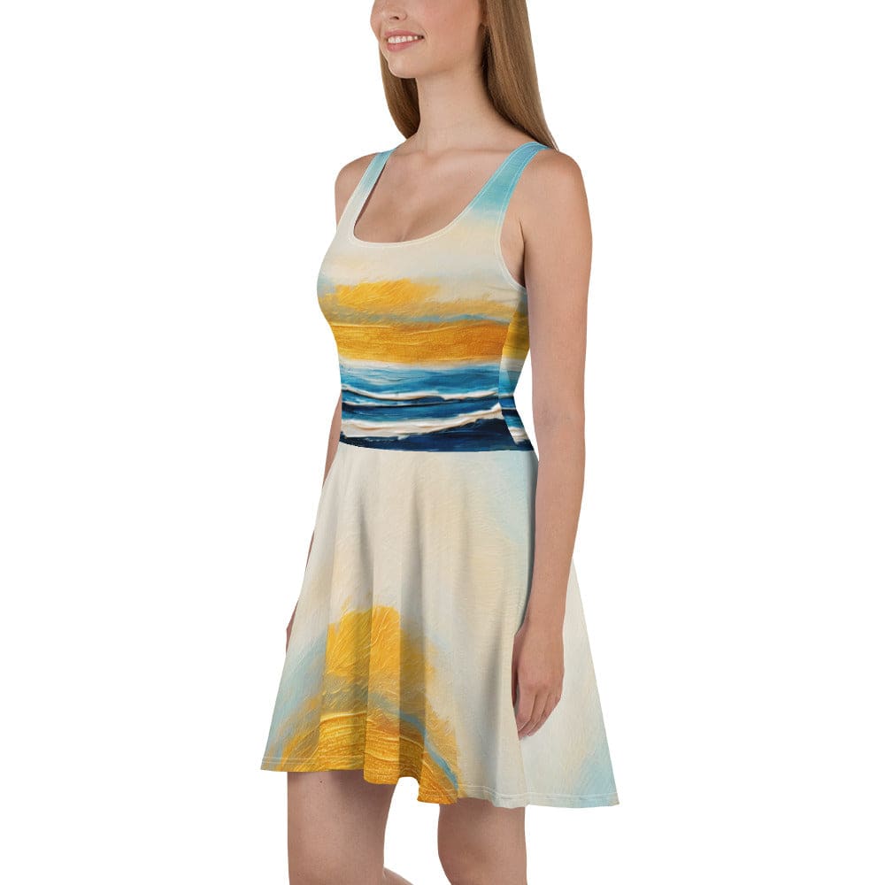 Womens Skater Dress Blue Ocean Golden Sunset Print 8