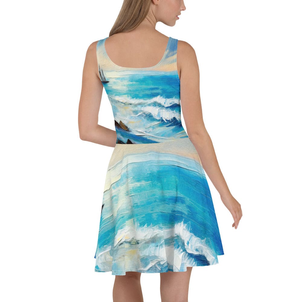 Womens Skater Dress Blue Ocean Print 2