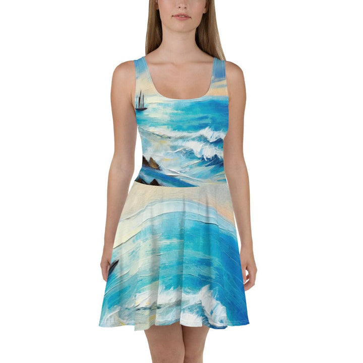 Womens Skater Dress Blue Ocean Print 2