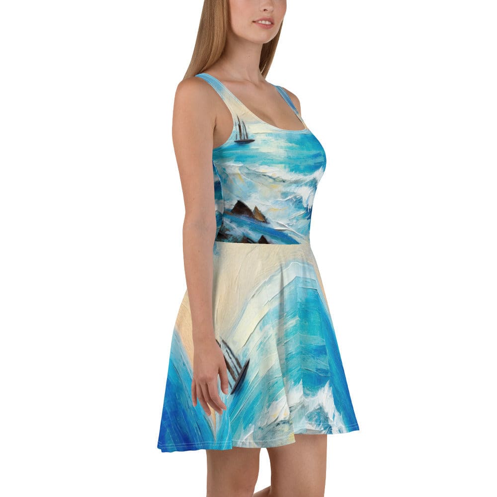 Womens Skater Dress Blue Ocean Print 2