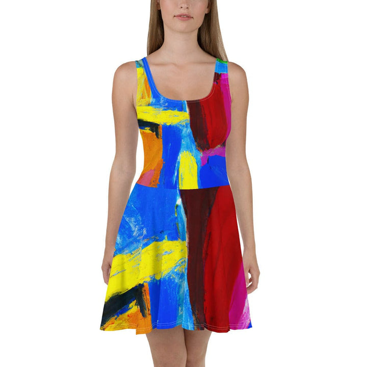 Womens Skater Dress Blue Red Abstract Pattern 2