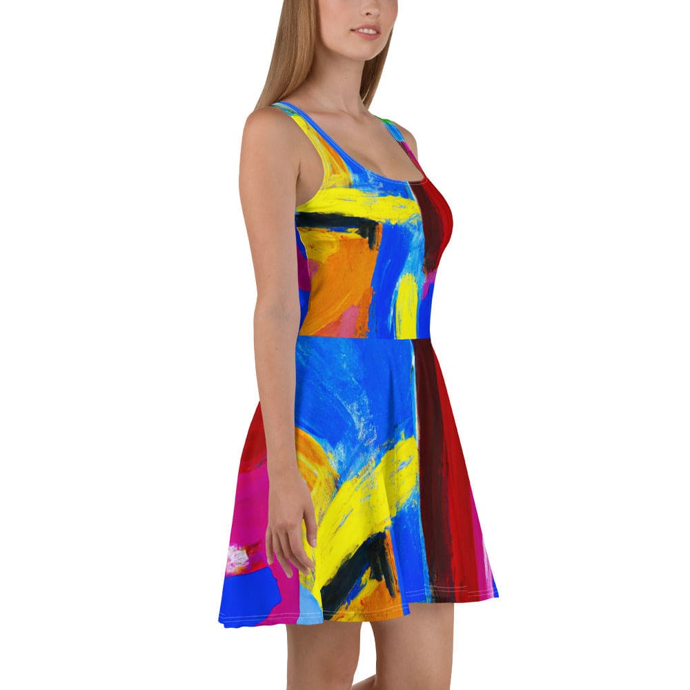 Womens Skater Dress Blue Red Abstract Pattern 2