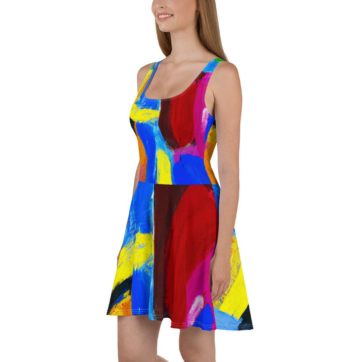 Womens Skater Dress Blue Red Abstract Pattern 2