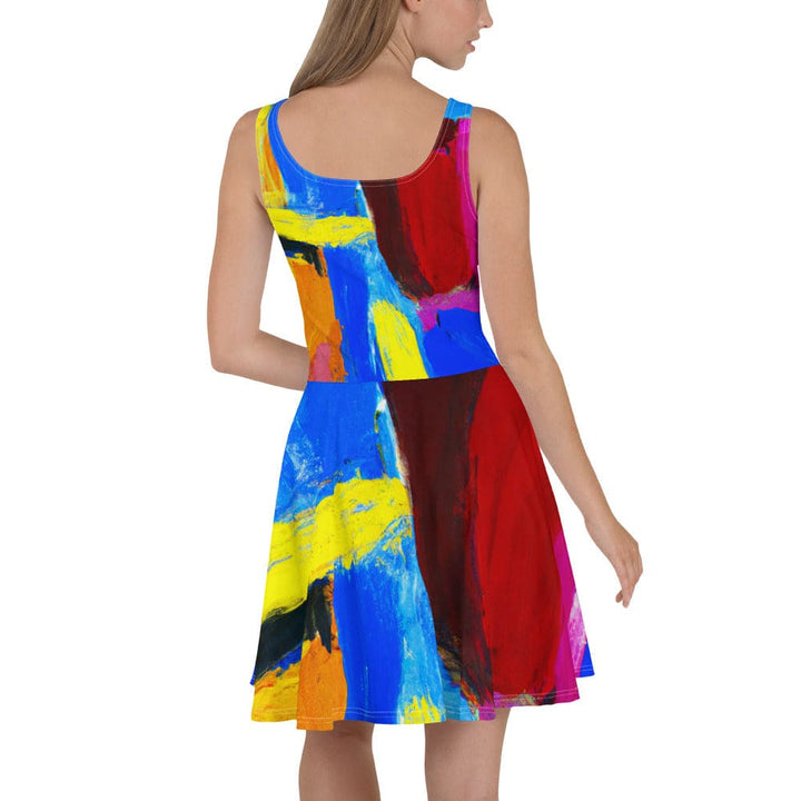 Womens Skater Dress Blue Red Abstract Pattern 2