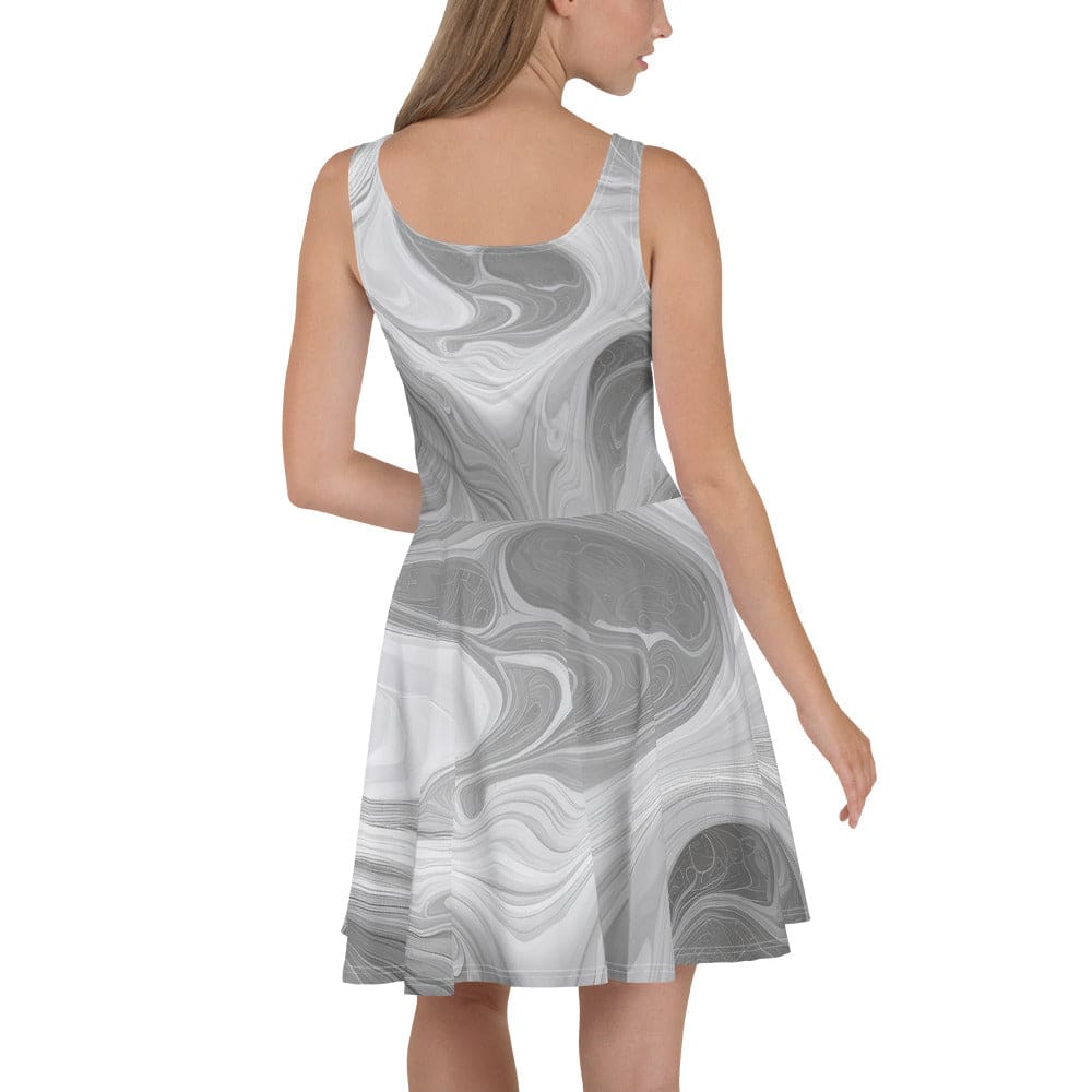 Womens Skater Dress Boho Marble Pattern White and Grey 2