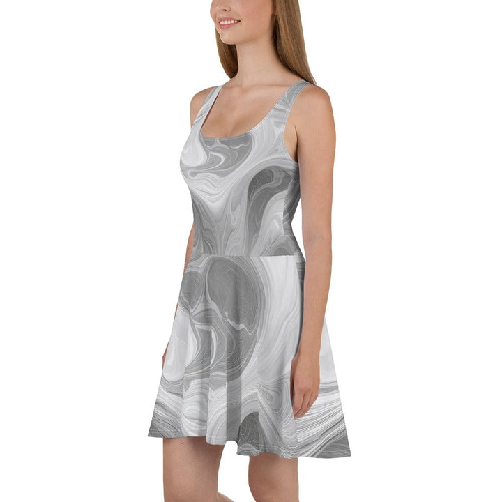 Womens Skater Dress Boho Marble Pattern White and Grey 2