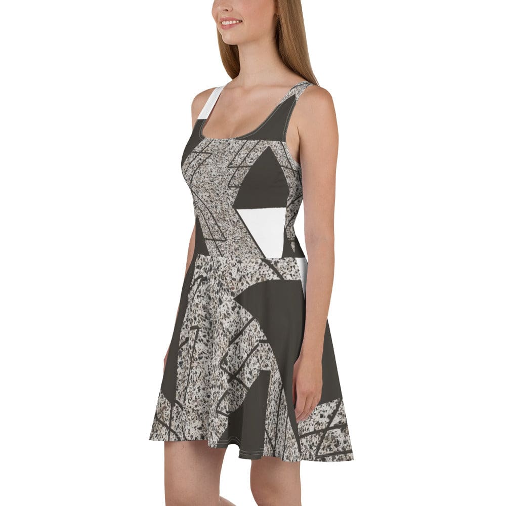 Womens Skater Dress Brown and White Triangular Colorblock 2