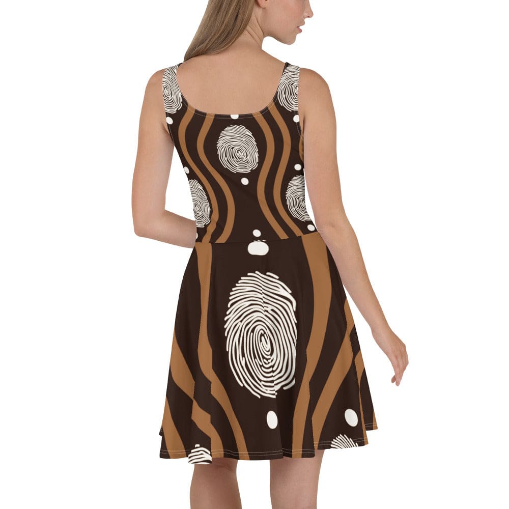 Womens Skater Dress - Brown White Geometric Lines