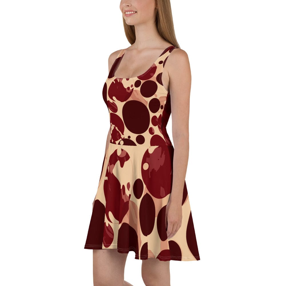 Womens Skater Dress Burgundy Beige Circular Print